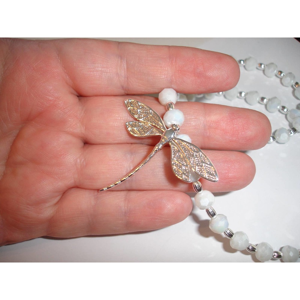 Dragonfly Necklace Silver, Czech Glass - Picture 8 of 10